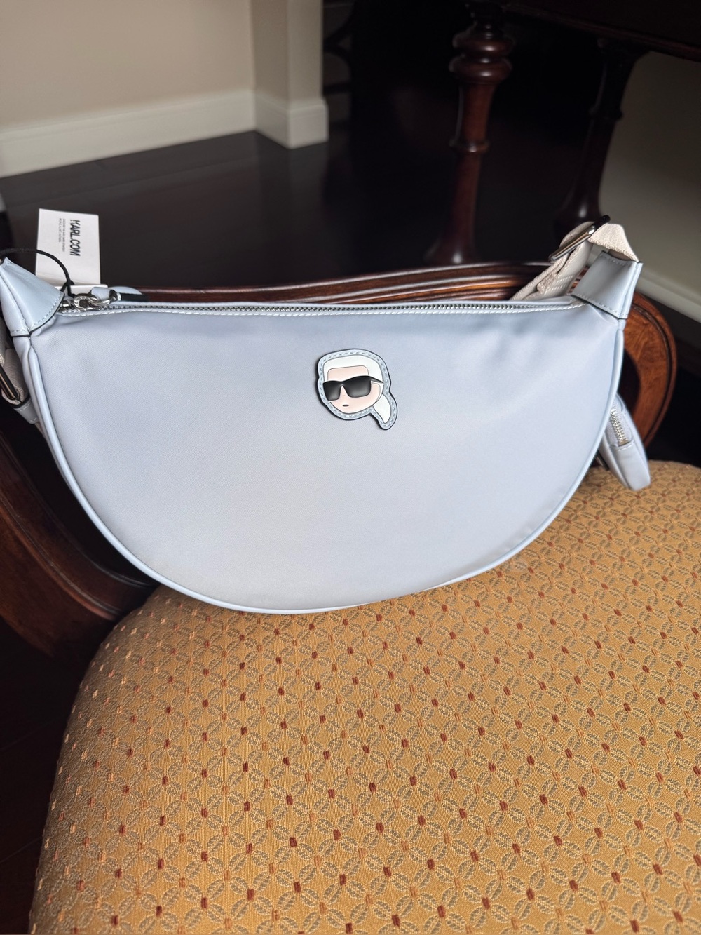 NWT Karl Lagerfeld Light blue Half-Moon Shoulder Bag w Icon Accent,coin holder